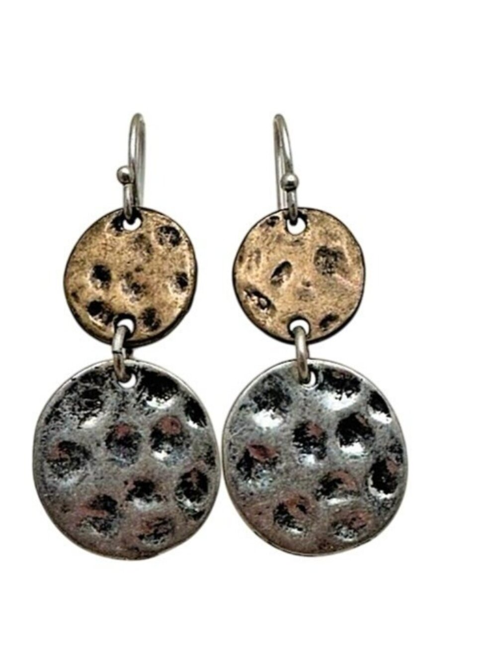 Boho Hammered Gold & Silver Tone Double-Drop Dangle Earrings